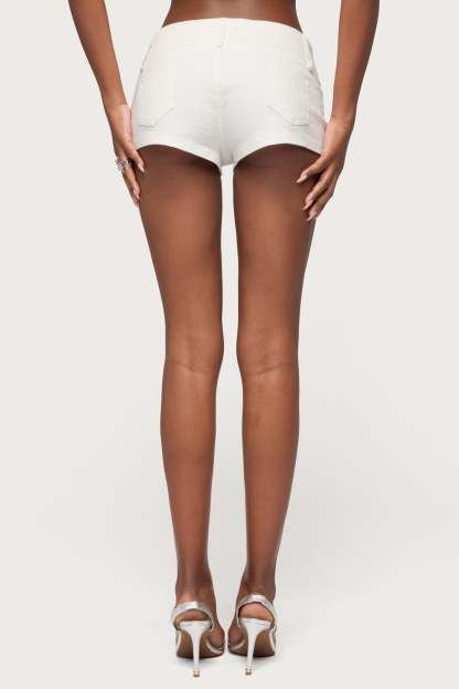 Studded Belt Denim Micro Shorts - WHITE