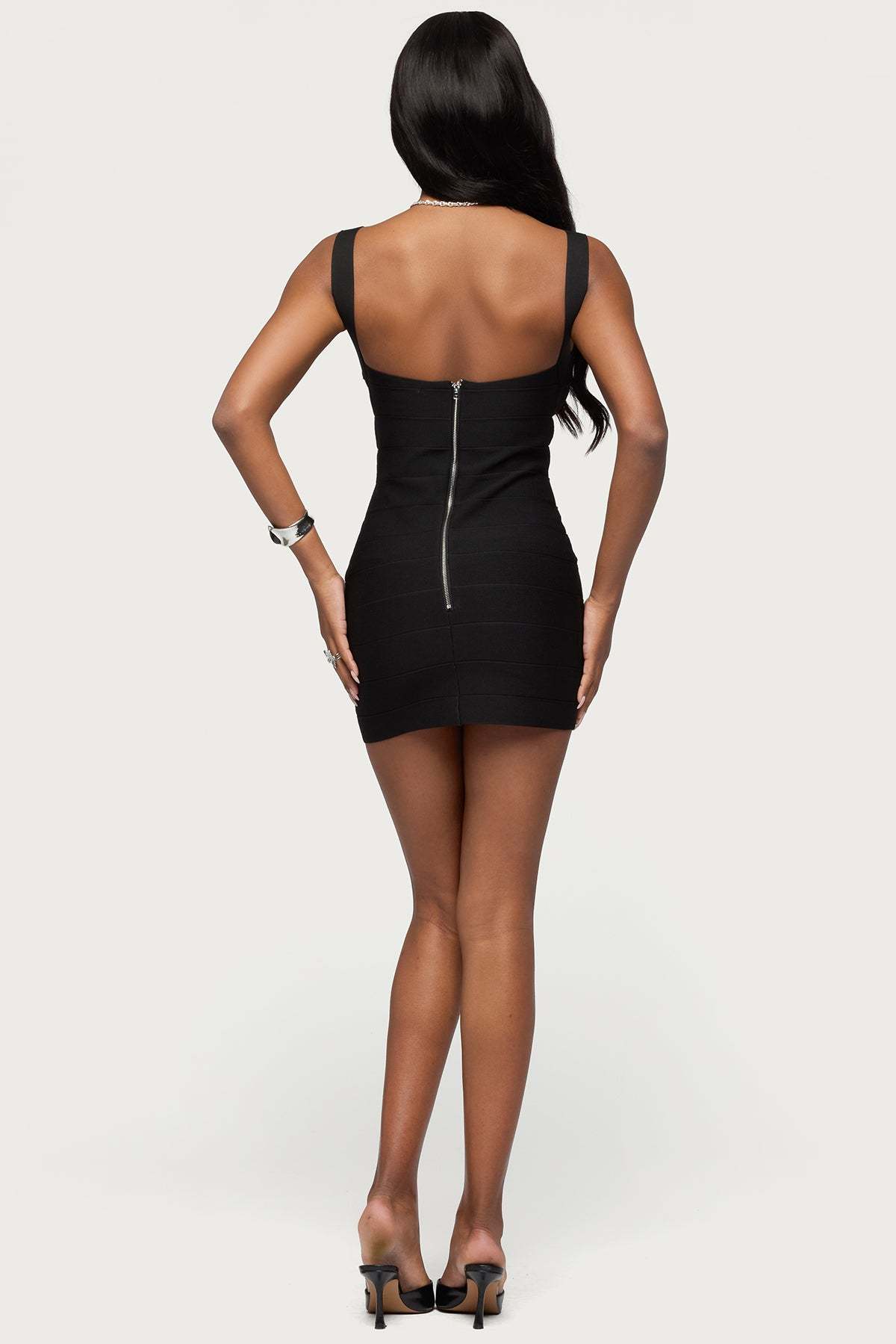 Cecilya Knit Bandage Mini Dress - BLACK