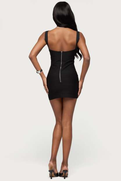 Cecilya Knit Bandage Mini Dress - BLACK