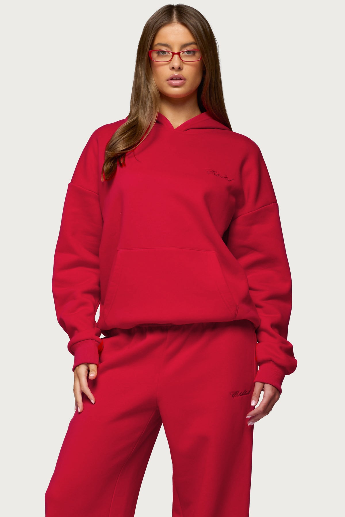 Basic Girl Oversized Edikted Hoodie - RED