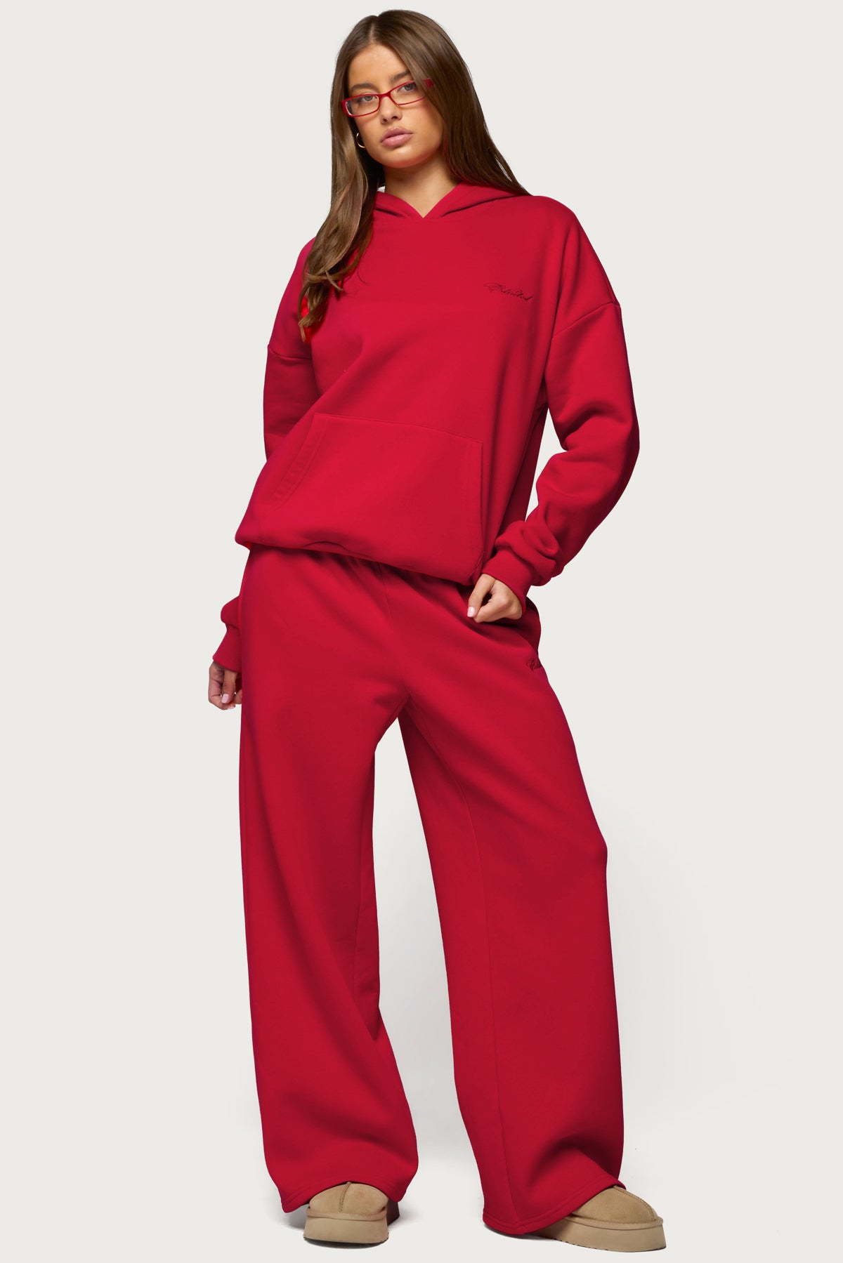 Basic Girl Wide Leg Edikted Sweatpants - RED