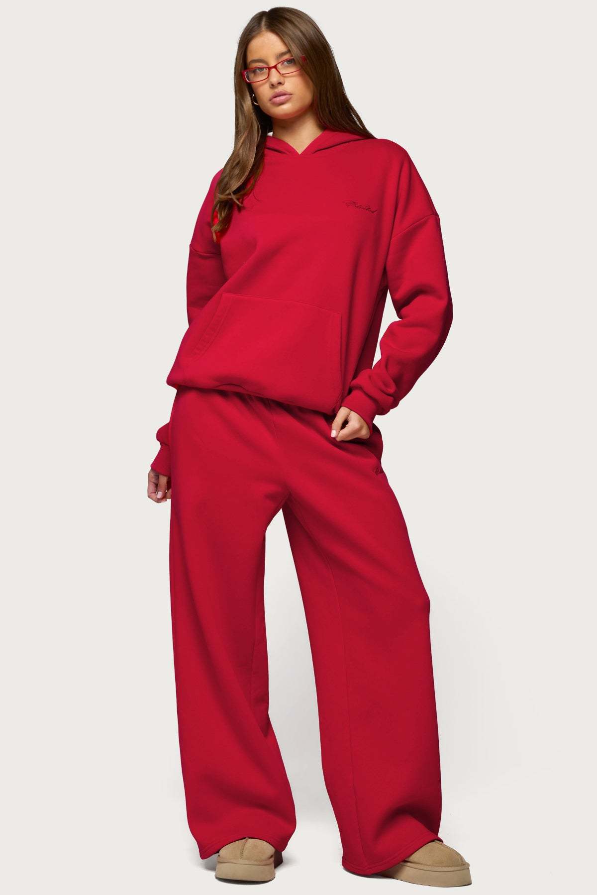 Basic Girl Wide Leg Edikted Sweatpants - RED