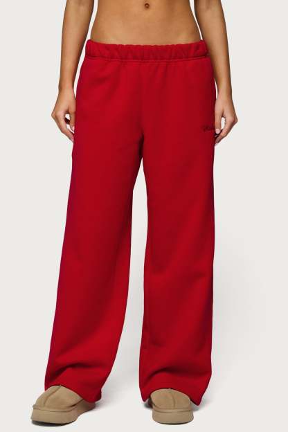 Basic Girl Wide Leg Edikted Sweatpants - RED