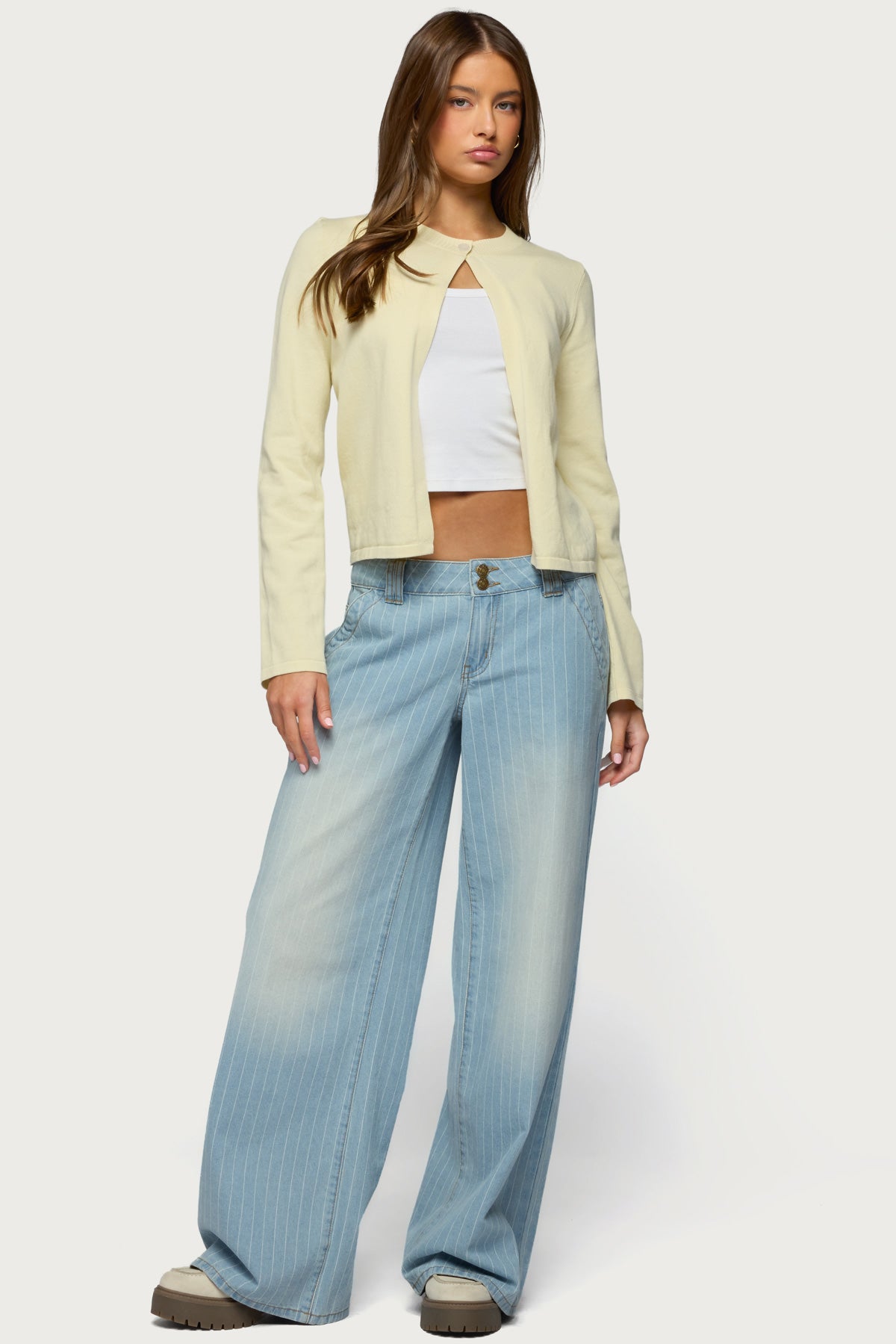 Cory Striped Low Rise Baggy Jeans - LIGHT-BLUE