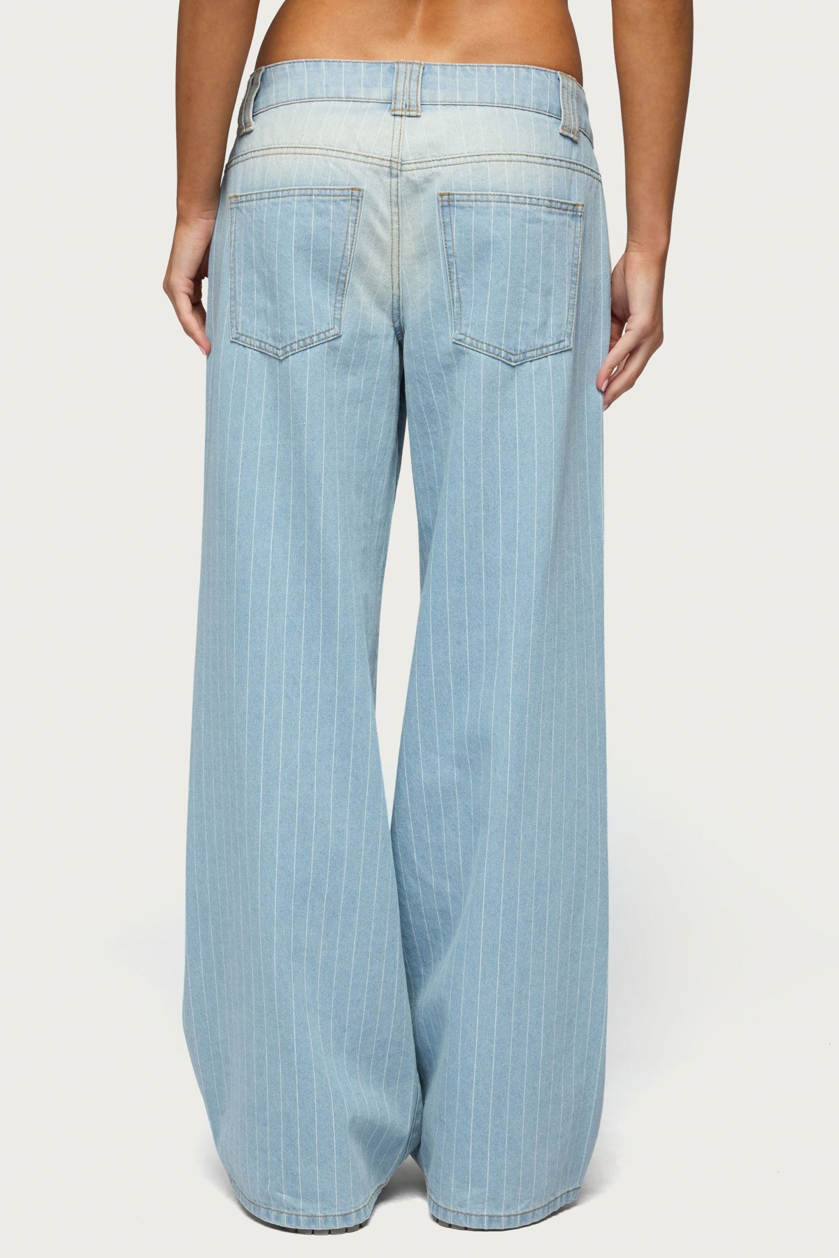Cory Striped Low Rise Baggy Jeans - LIGHT-BLUE