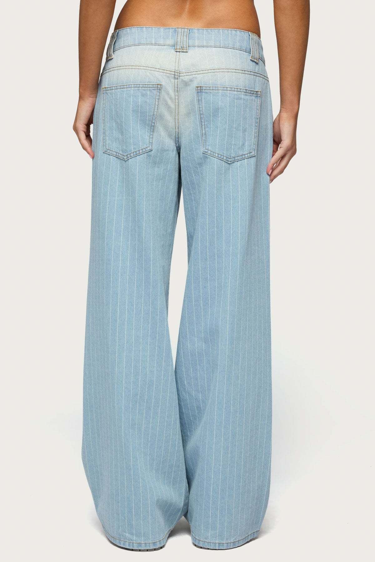 Cory Striped Low Rise Baggy Jeans - LIGHT-BLUE