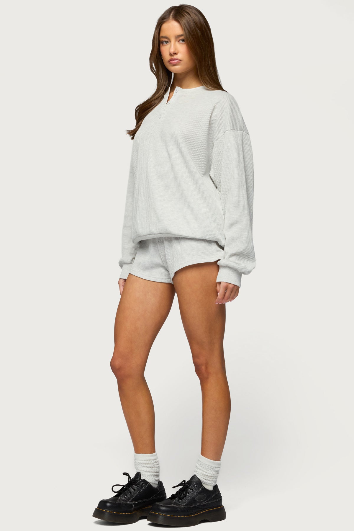 Baila Waffle Shorts - LIGHT-GRAY-MELANGE