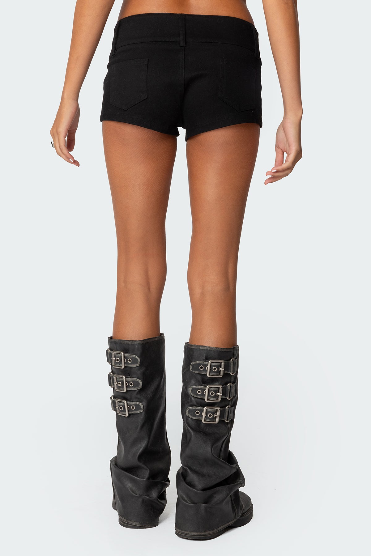 Studded Belt Denim Micro Shorts - BLACK