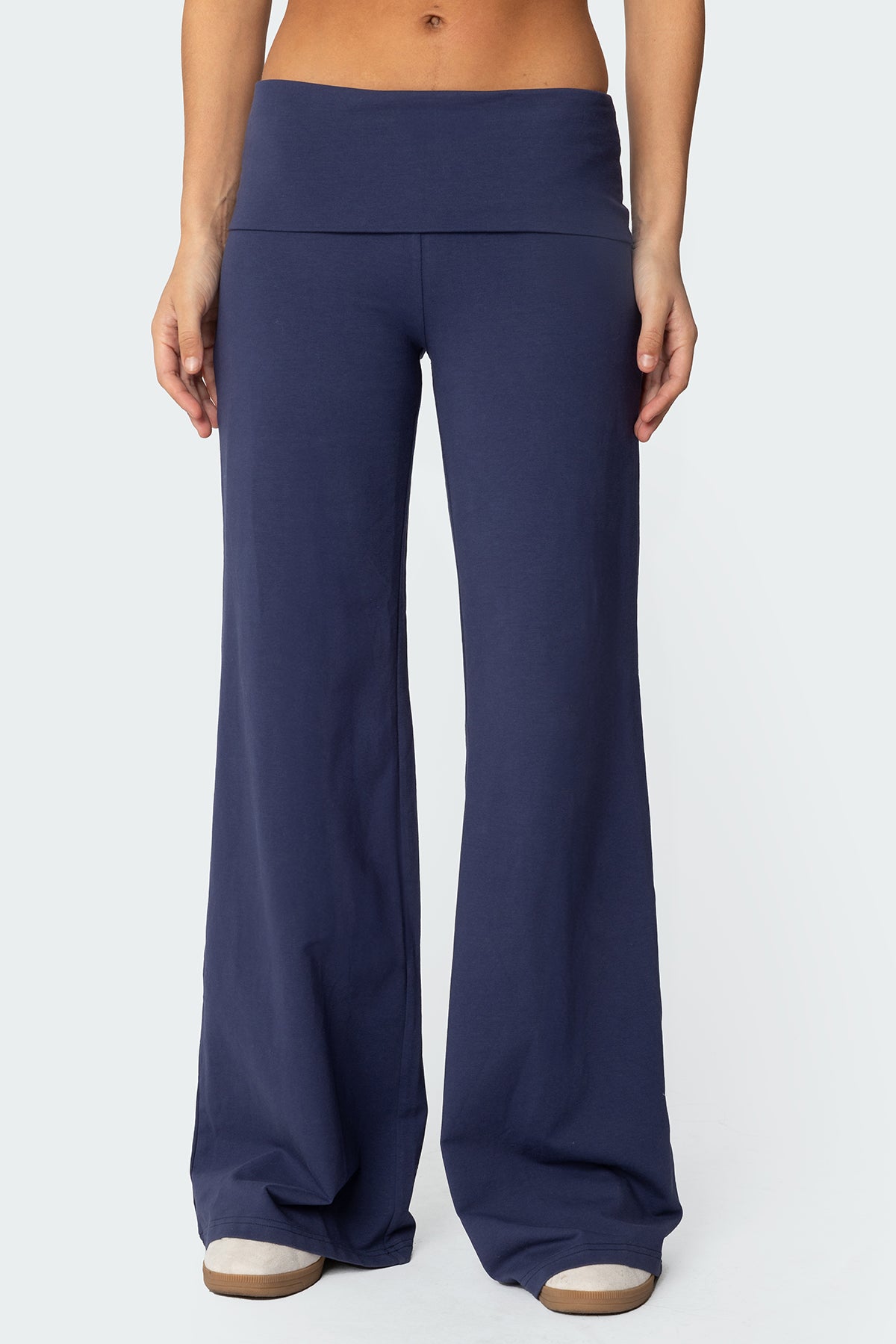 Wide Leg Foldover Pants - NAVY
