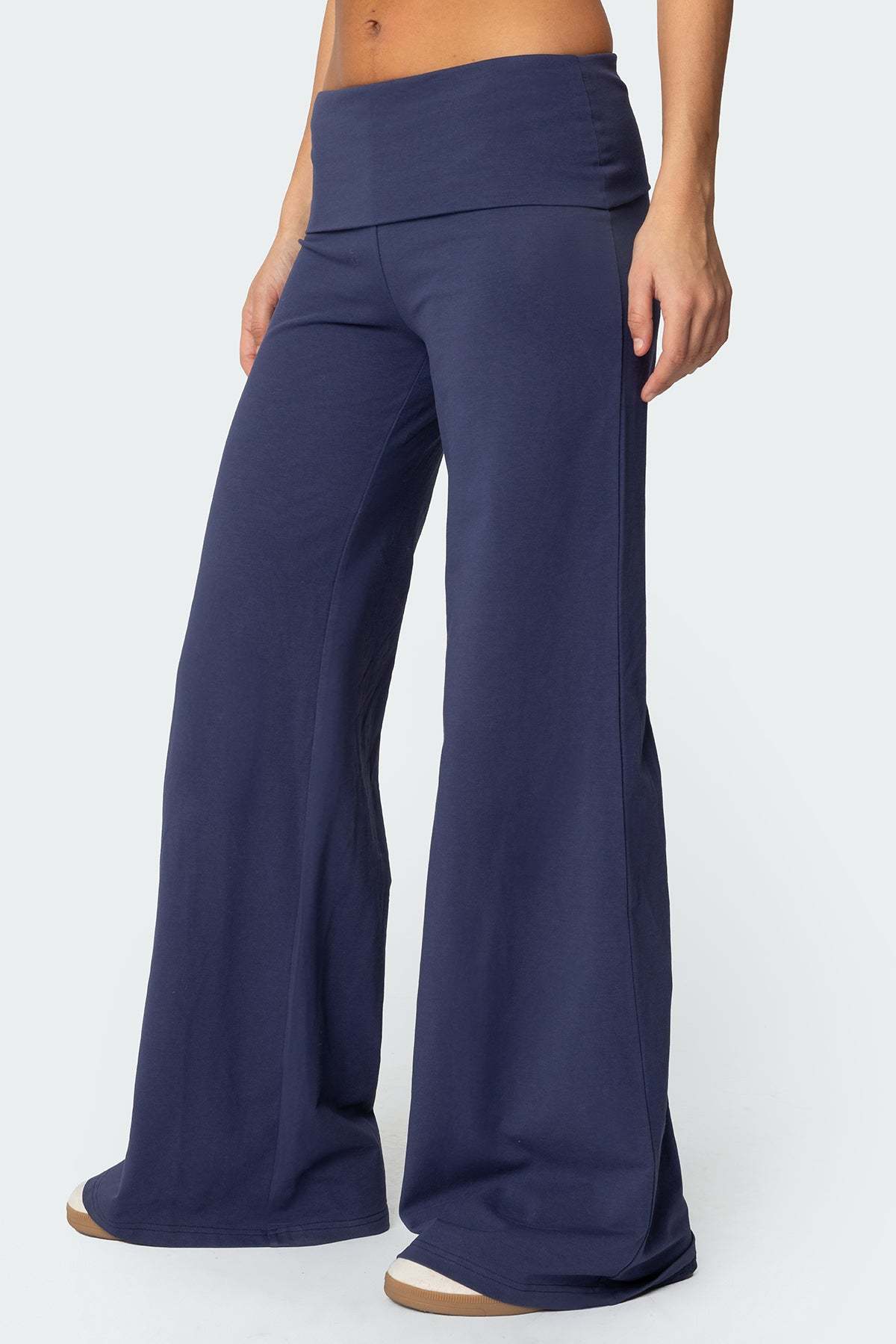 Wide Leg Foldover Pants - NAVY