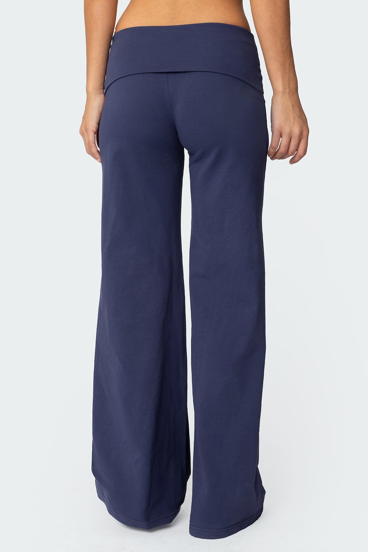 Wide Leg Foldover Pants - NAVY