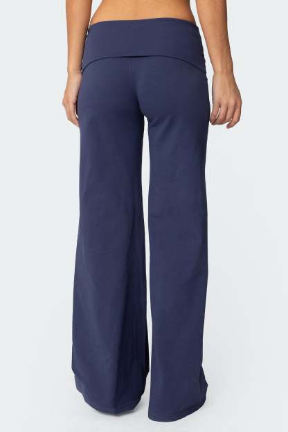 Wide Leg Foldover Pants - NAVY
