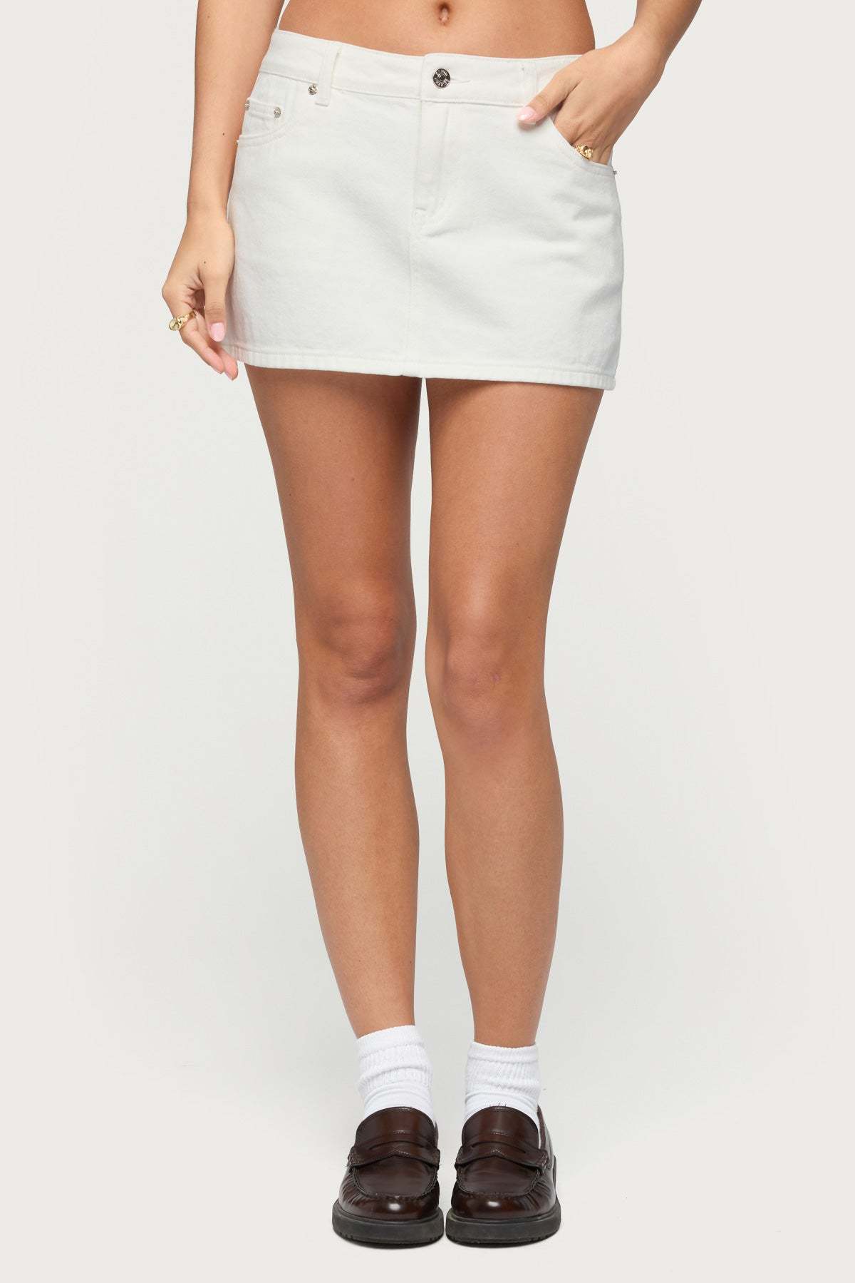 Spencer Low Rise Denim Micro Skirt - WHITE