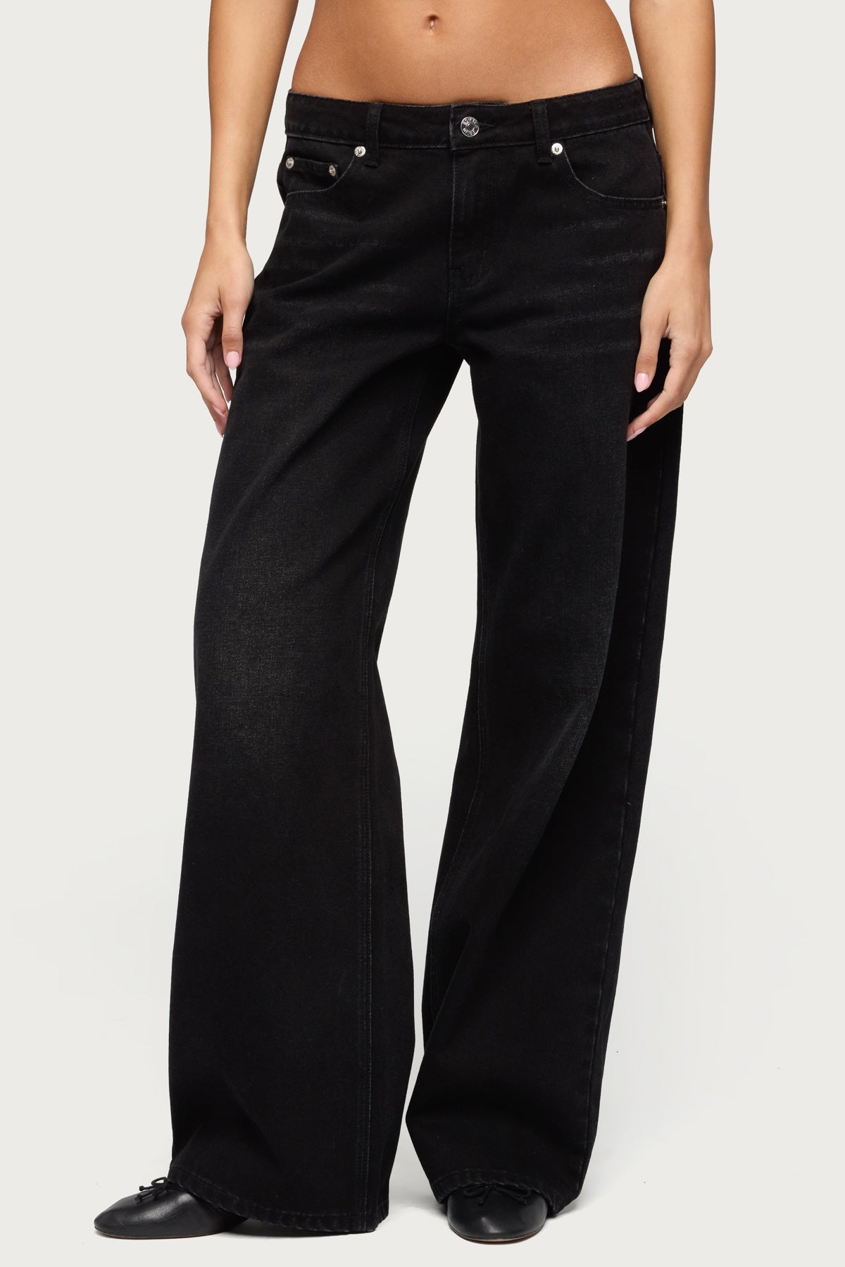 Raelynn Washed Low Rise Baggy Jeans - DENIM-BLACK
