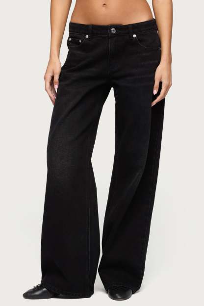 Raelynn Washed Low Rise Baggy Jeans - DENIM-BLACK