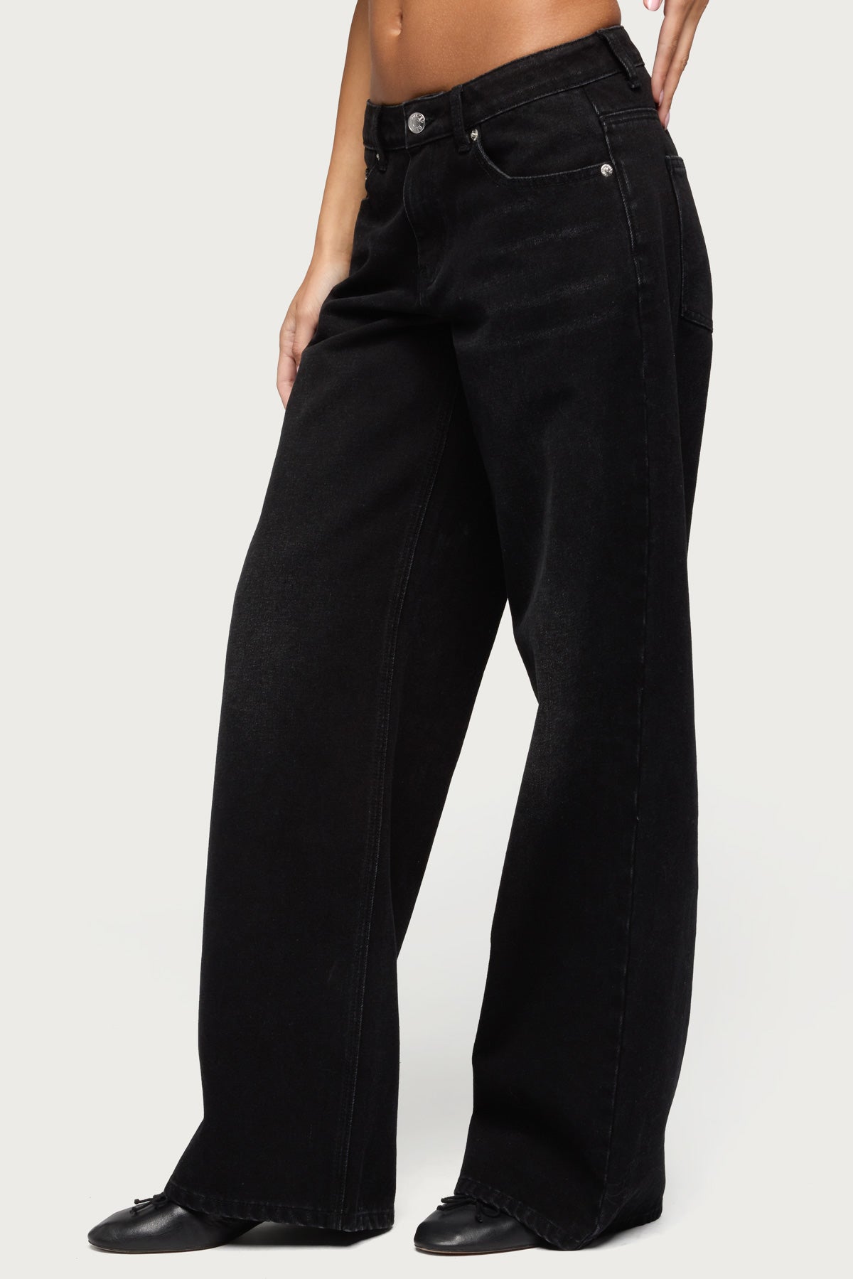 Raelynn Washed Low Rise Baggy Jeans - DENIM-BLACK