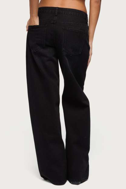 Raelynn Washed Low Rise Baggy Jeans - DENIM-BLACK
