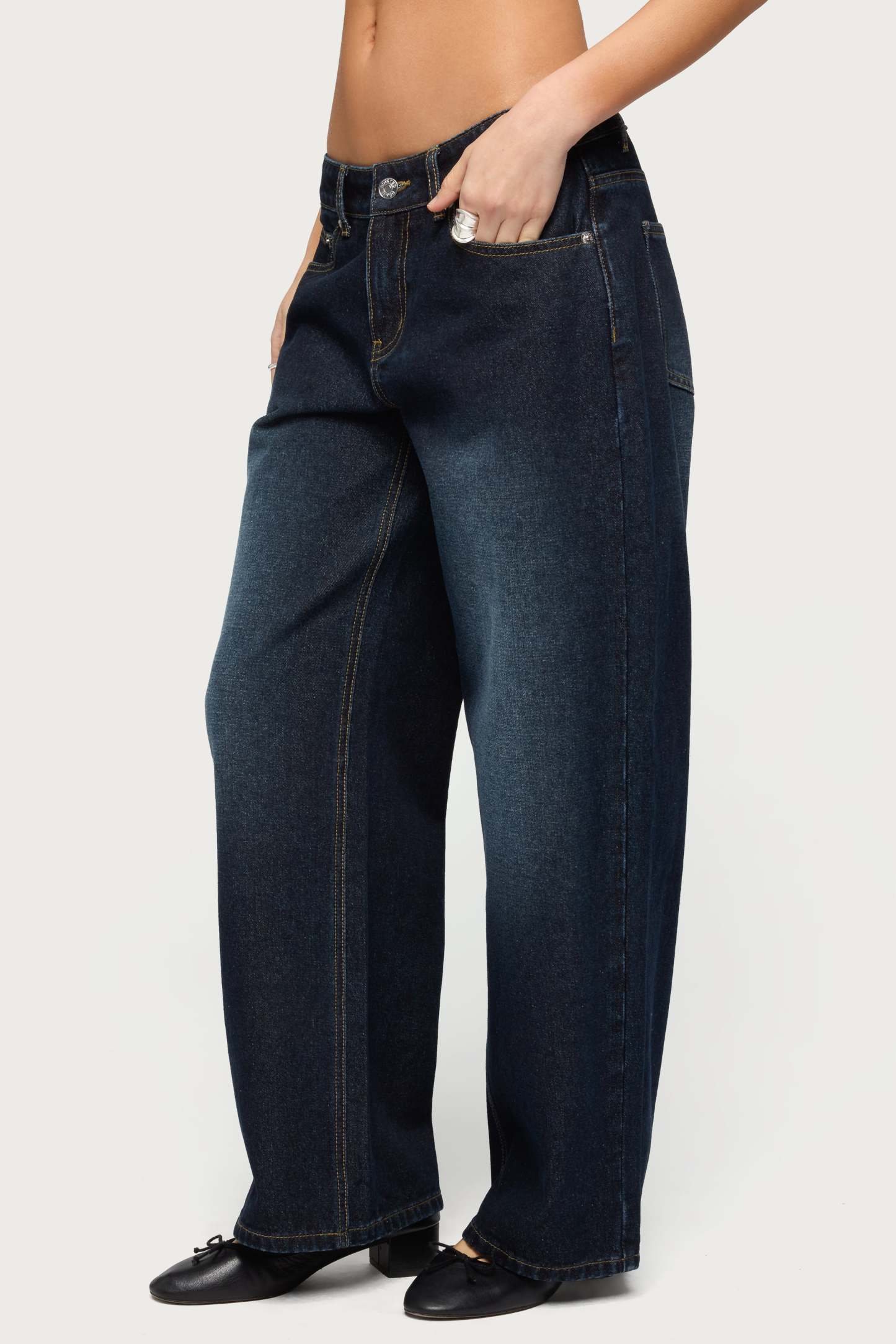 Petite Raelynn Washed Low Rise Baggy Jeans - DARK-BLUE-WASHED