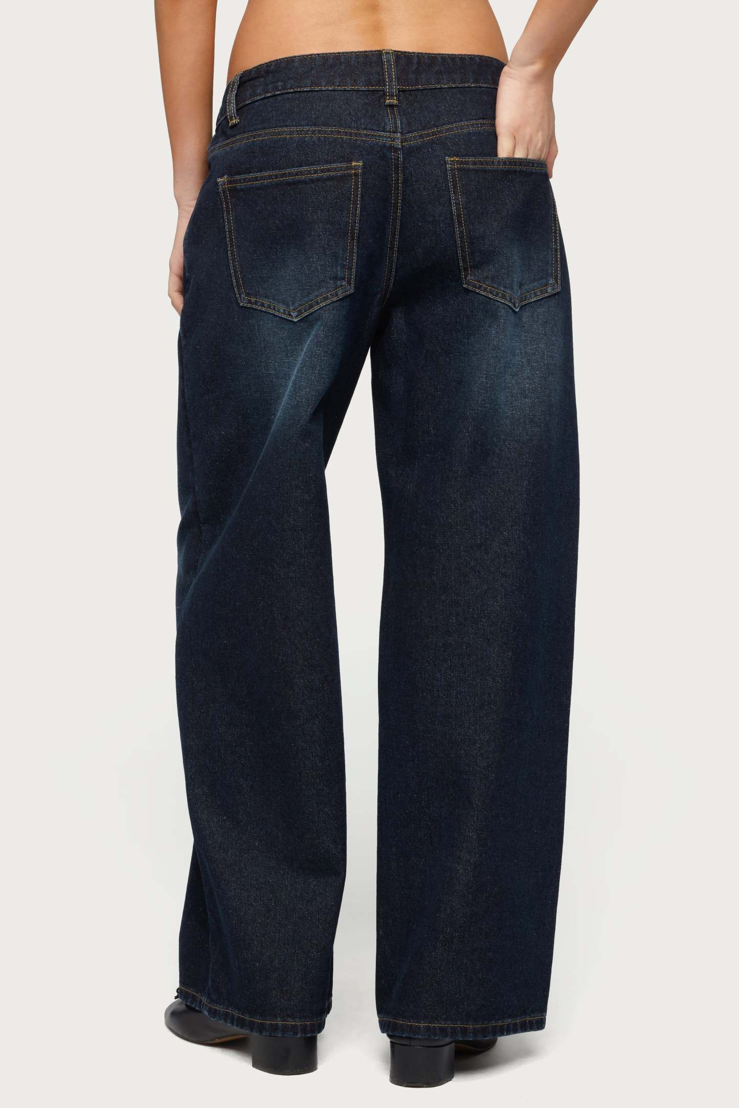 Petite Raelynn Washed Low Rise Baggy Jeans - DARK-BLUE-WASHED