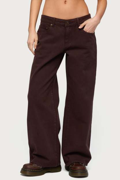 Petite Roman Low Rise Baggy Jeans - BROWN