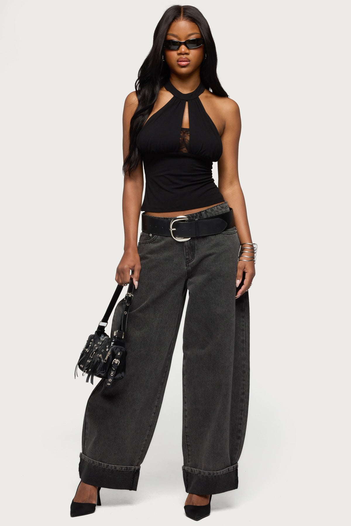 Kella Low Rise Baggy Jeans - BLACK-WASHED
