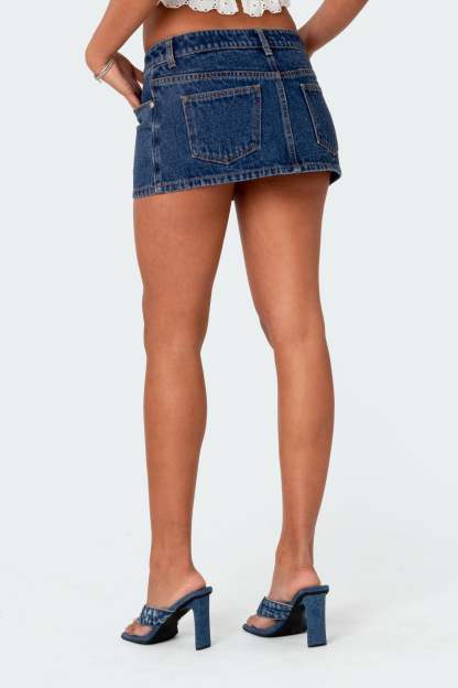 Spencer Low Rise Denim Micro Skirt - BLUE