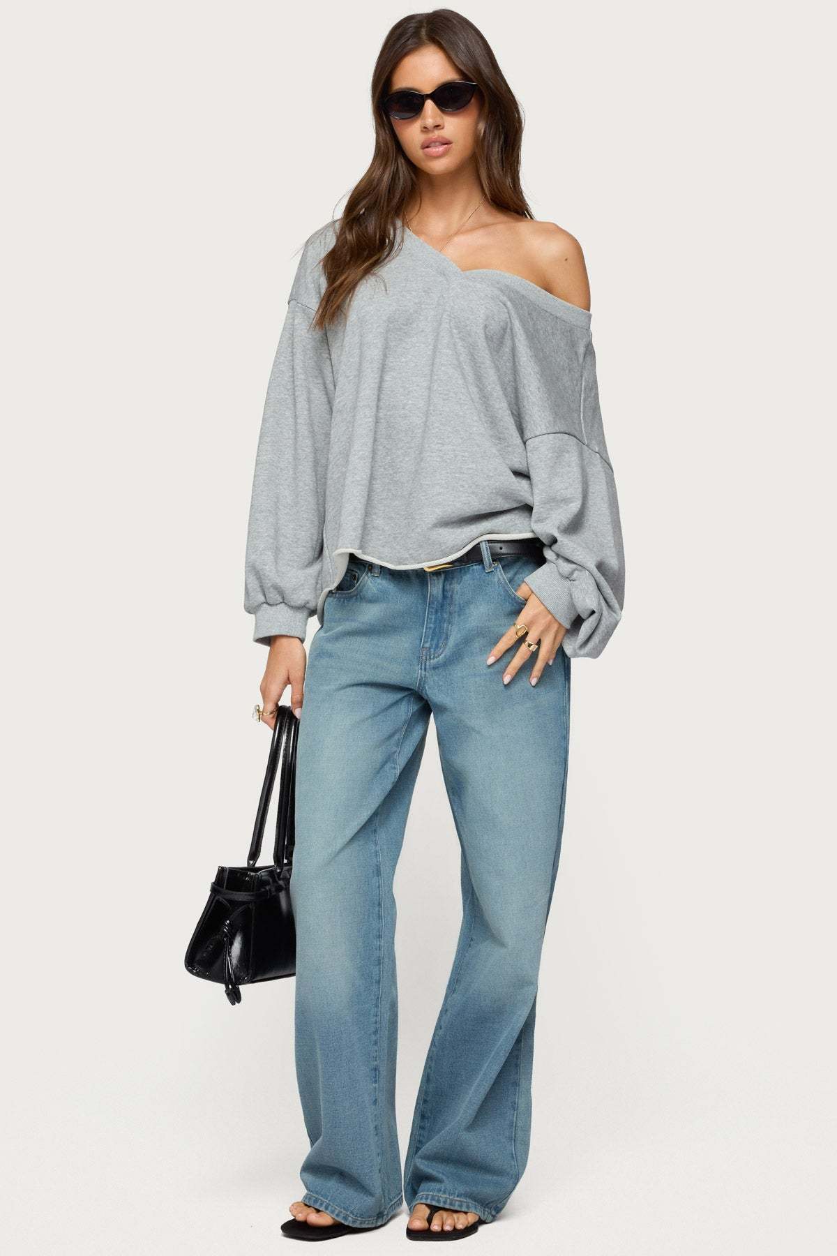 Raelynn Washed Low Rise Baggy Jeans - TINTED DENIM