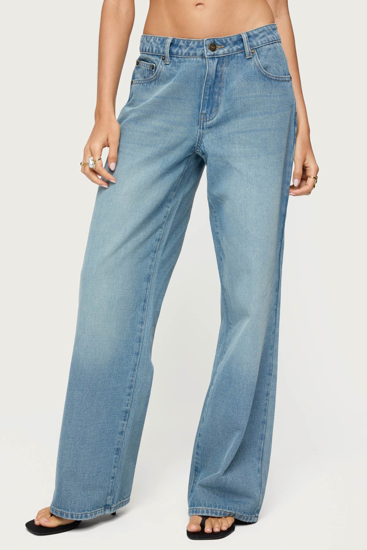Raelynn Washed Low Rise Baggy Jeans - TINTED DENIM