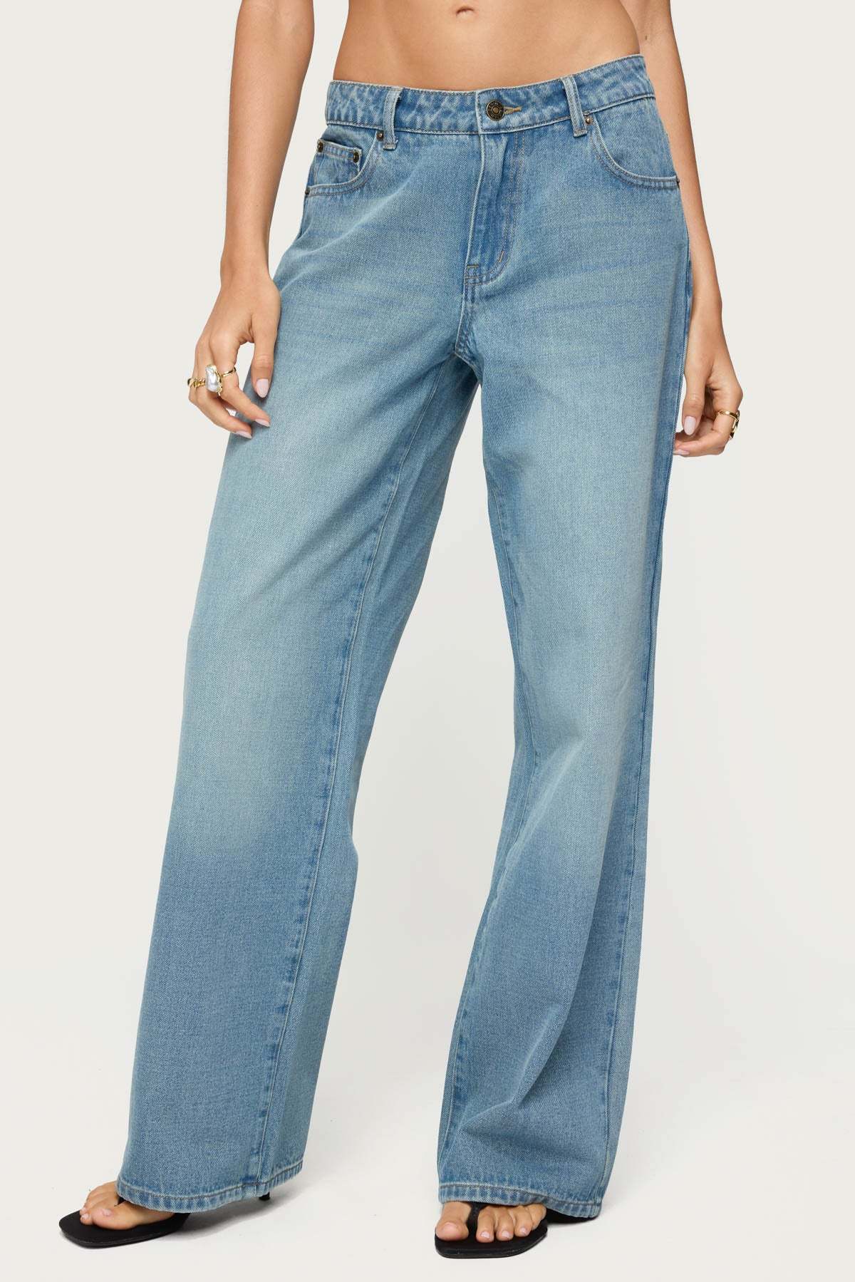 Raelynn Washed Low Rise Baggy Jeans - TINTED DENIM