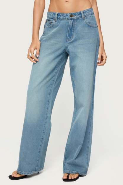 Raelynn Washed Low Rise Baggy Jeans - TINTED DENIM