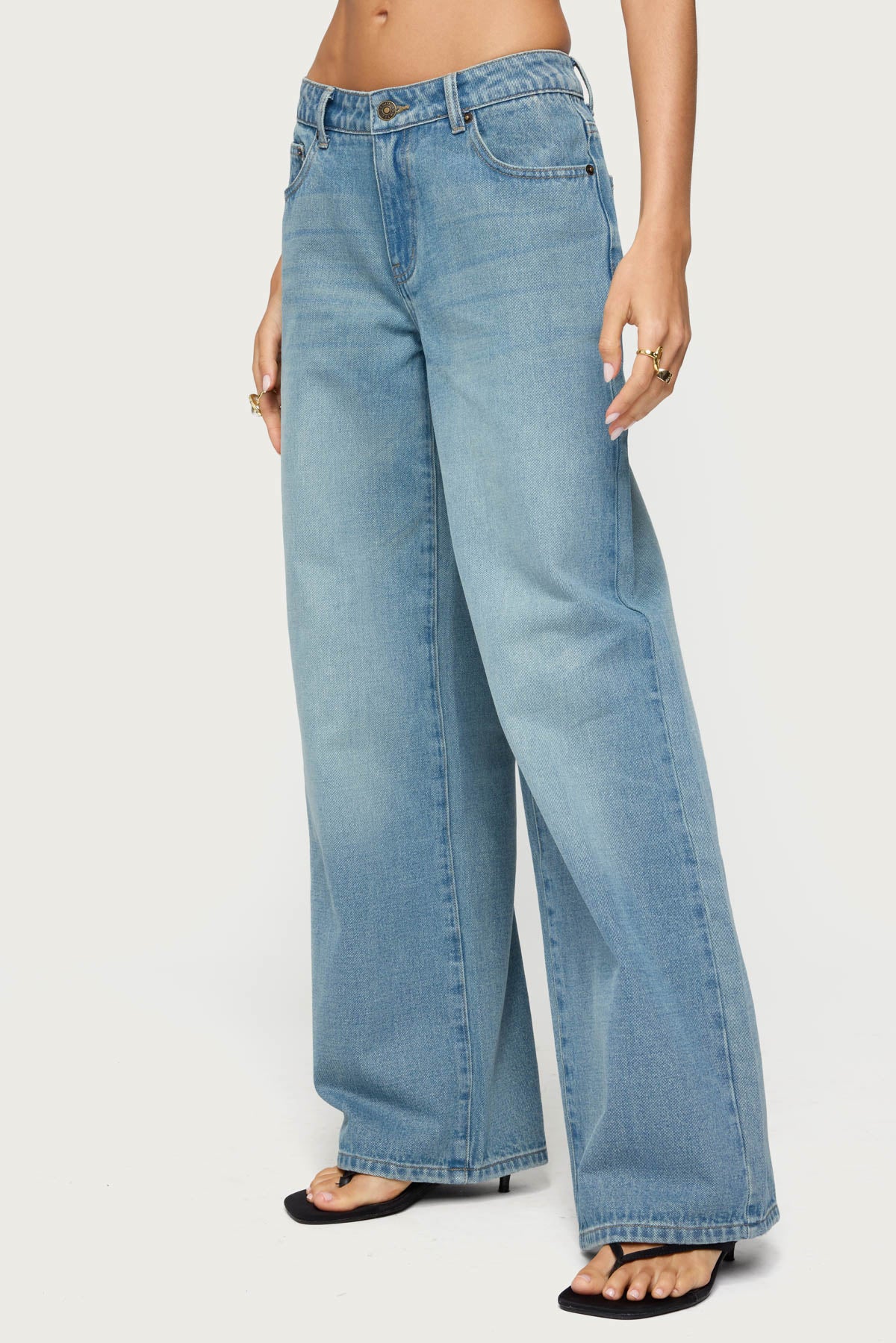 Raelynn Washed Low Rise Baggy Jeans - TINTED DENIM