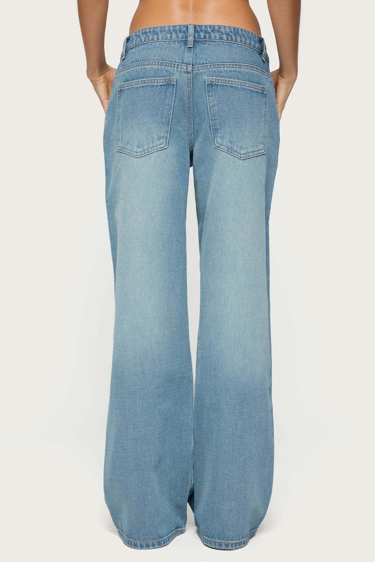 Raelynn Washed Low Rise Baggy Jeans - TINTED DENIM