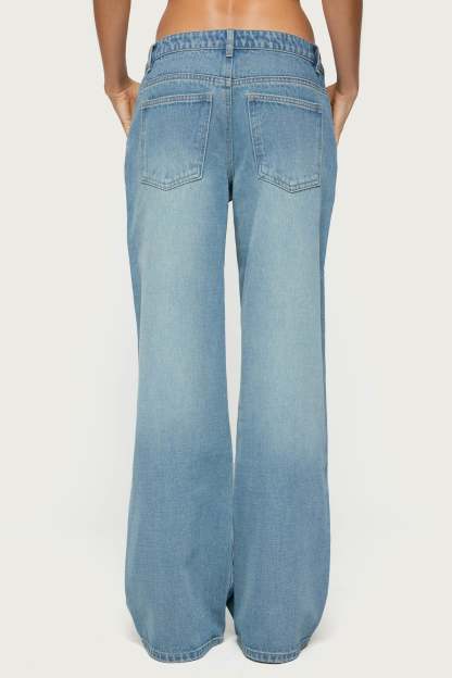 Raelynn Washed Low Rise Baggy Jeans - TINTED DENIM