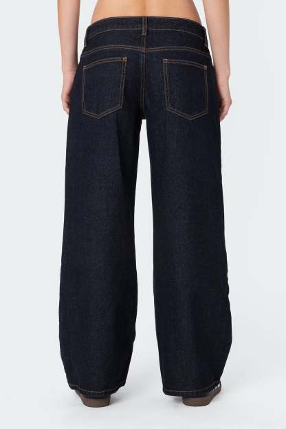 Petite Raelynn Washed Low Rise Baggy Jeans - INDIGO BLUE RAW WASHED