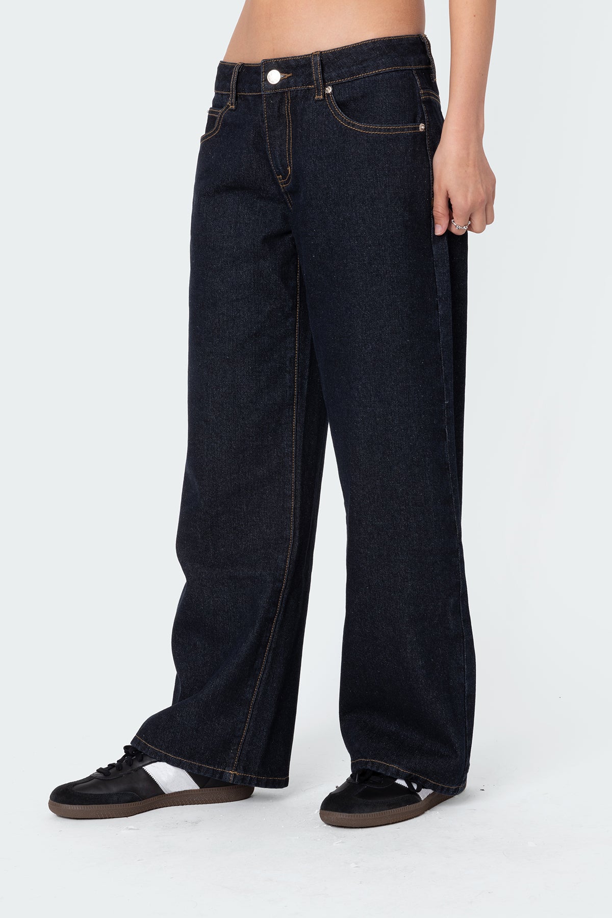 Petite Raelynn Washed Low Rise Baggy Jeans - INDIGO BLUE RAW WASHED
