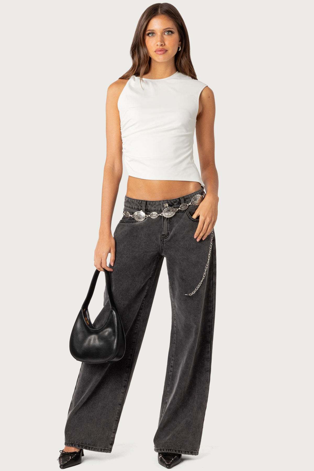 Raelynn Washed Low Rise Baggy Jeans - BLACK WASHED