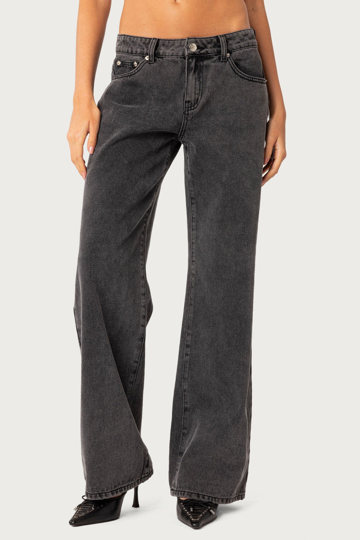 Raelynn Washed Low Rise Baggy Jeans - BLACK WASHED