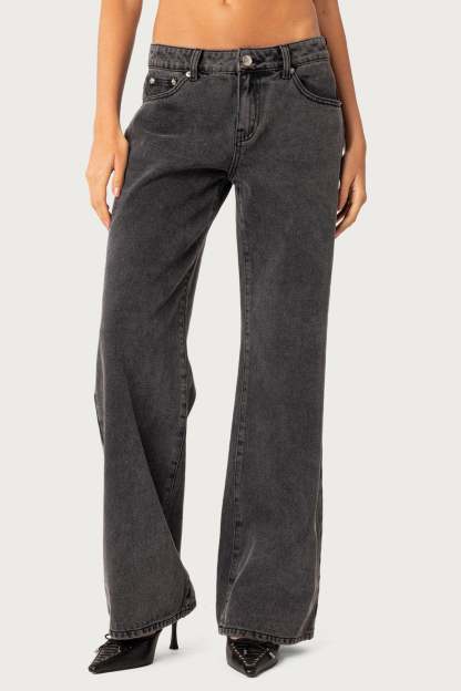 Raelynn Washed Low Rise Baggy Jeans - BLACK WASHED