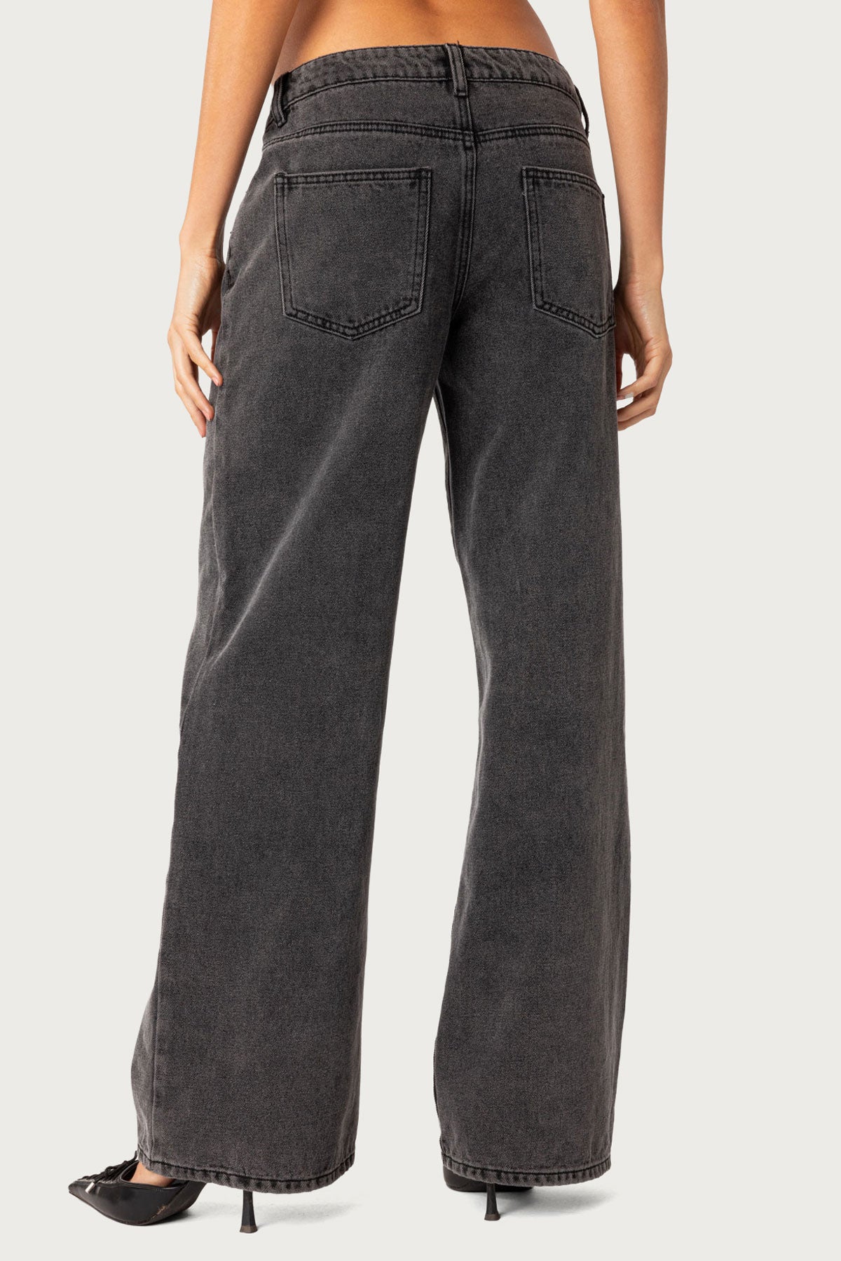 Raelynn Washed Low Rise Baggy Jeans - BLACK WASHED