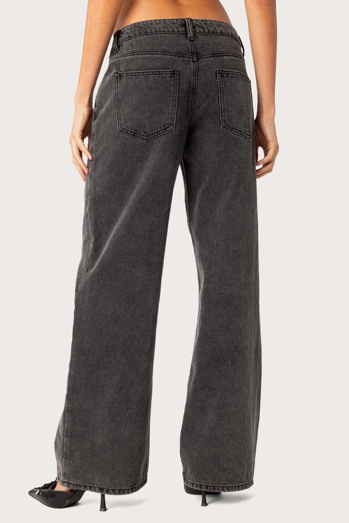 Raelynn Washed Low Rise Baggy Jeans - BLACK WASHED