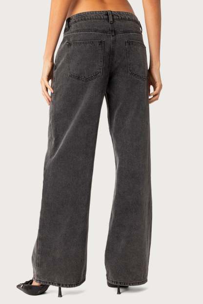 Raelynn Washed Low Rise Baggy Jeans - BLACK WASHED