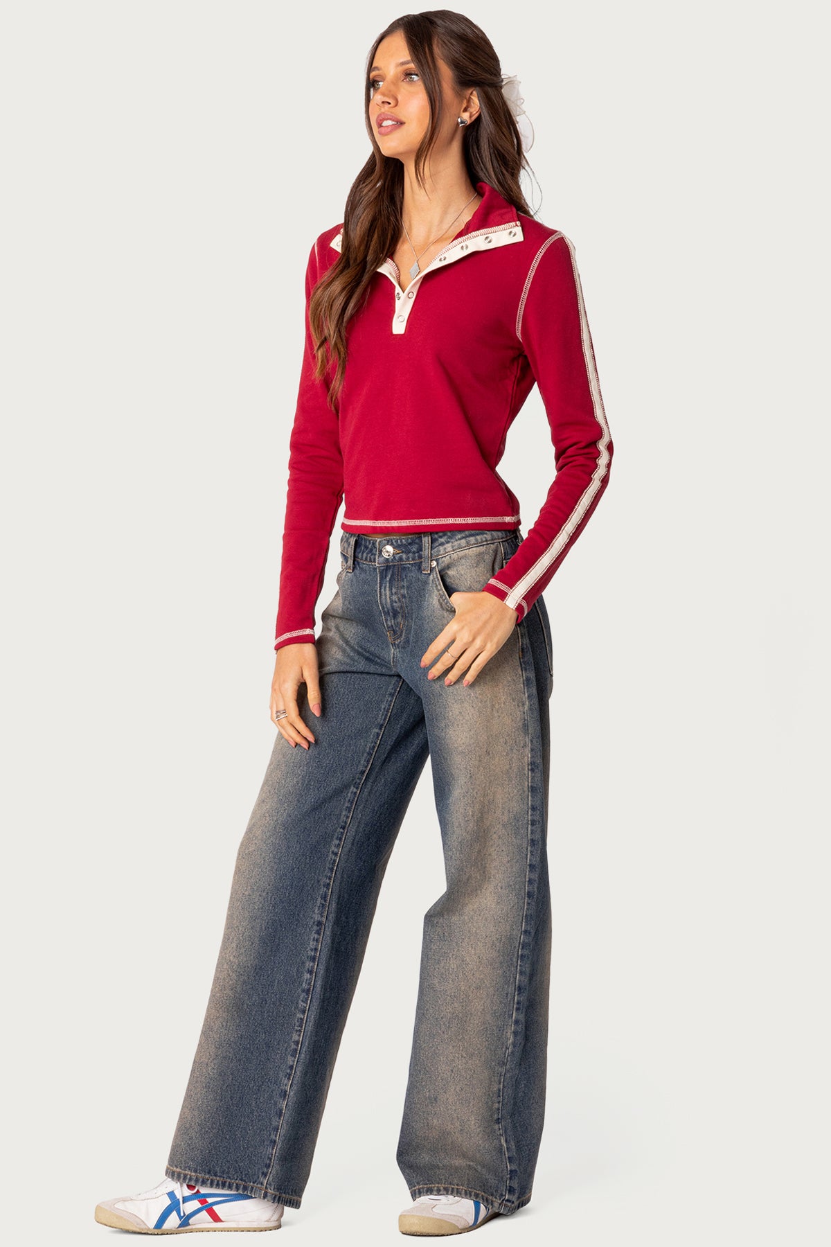 Raelynn Washed Low Rise Baggy Jeans - BLUE BROWN WASHED
