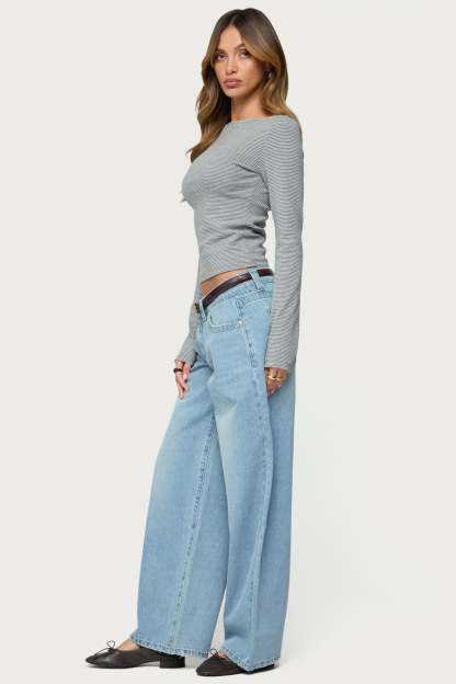 Loria Striped Boat Neck Top - GRAY-MELANGE