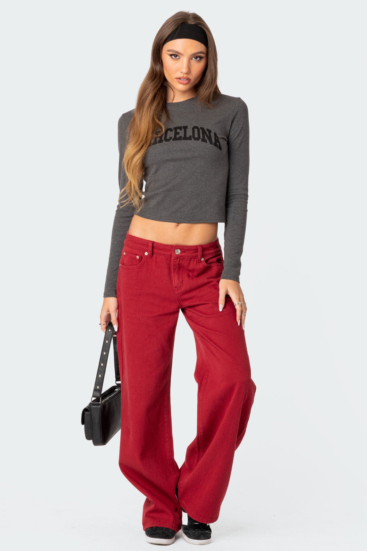 Roman Low Rise Baggy Jeans - BURGUNDY