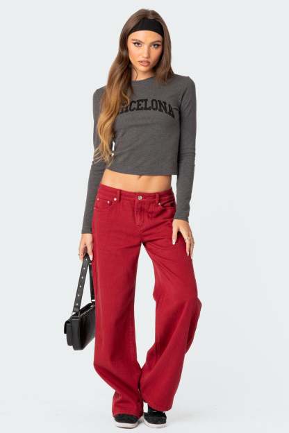 Roman Low Rise Baggy Jeans - BURGUNDY