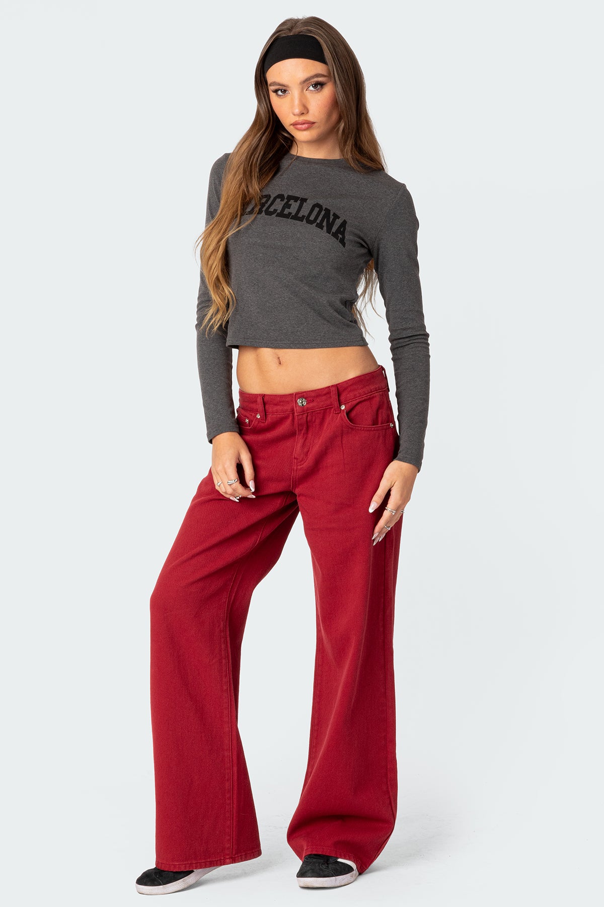 Roman Low Rise Baggy Jeans - BURGUNDY