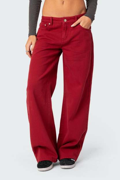 Roman Low Rise Baggy Jeans - BURGUNDY