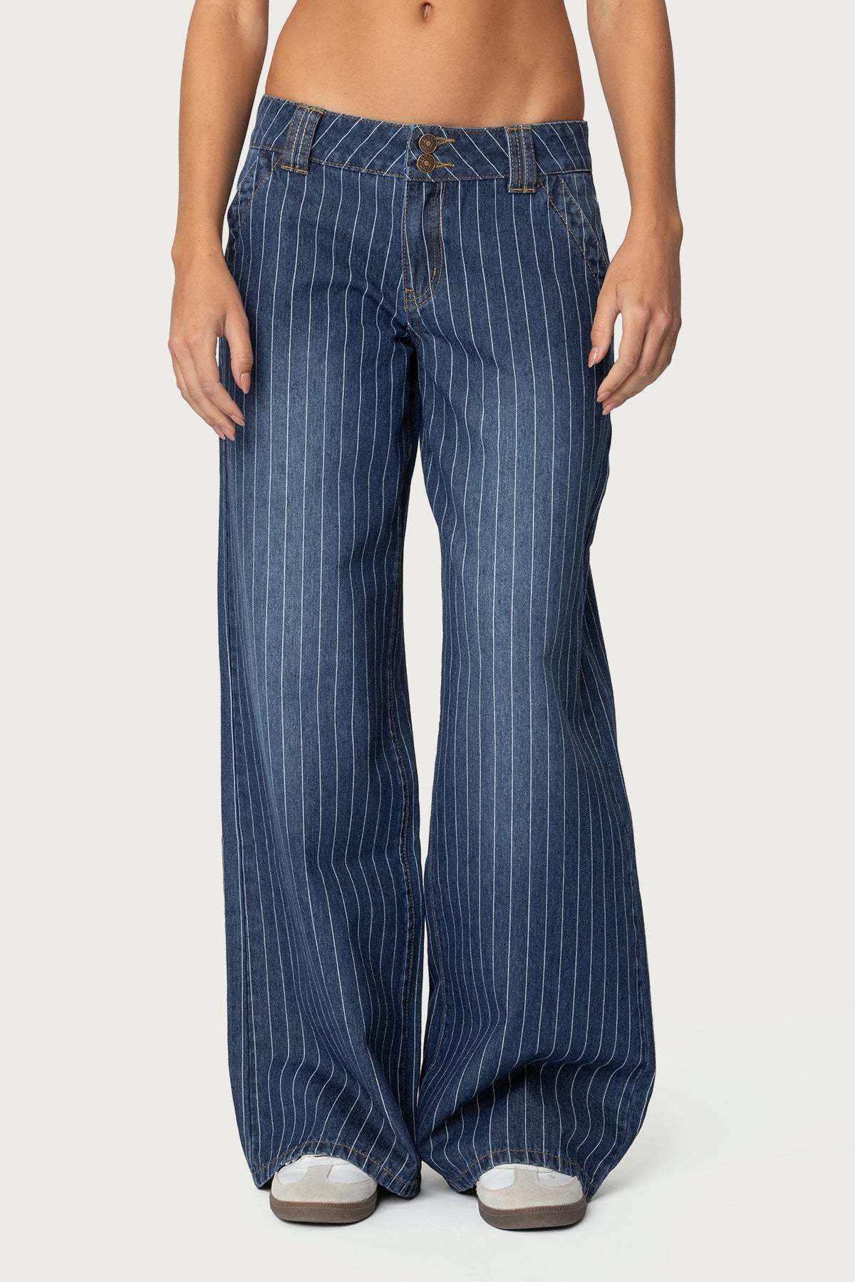 Cory Striped Low Rise Baggy Jeans - BLUE