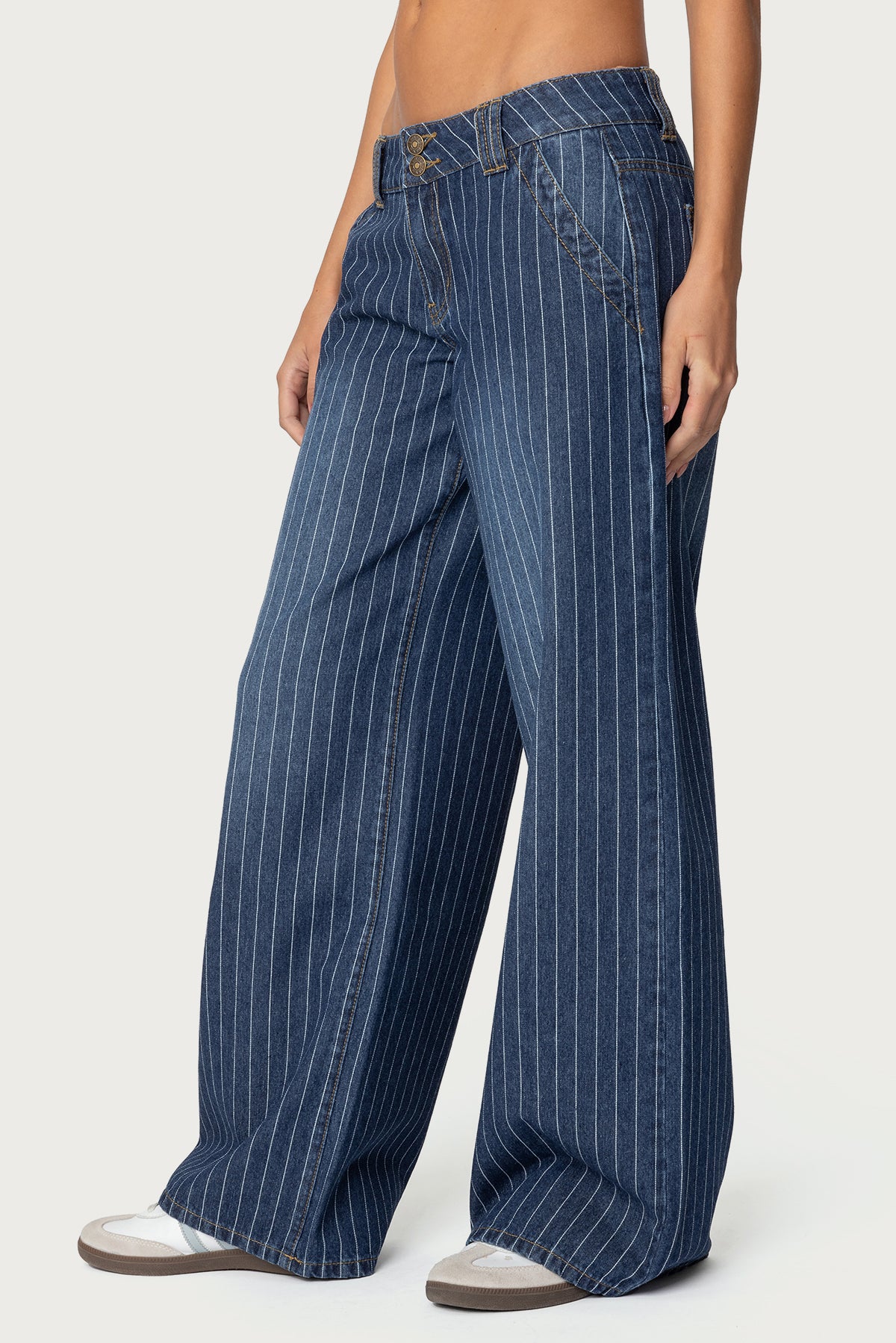 Cory Striped Low Rise Baggy Jeans - BLUE