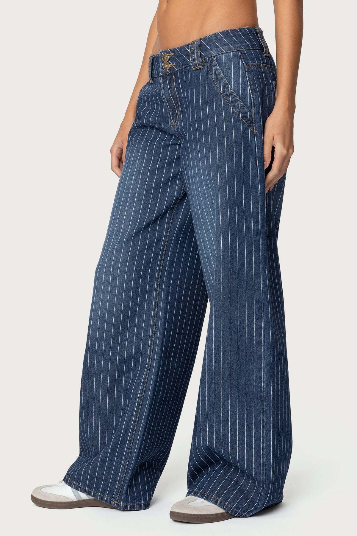 Cory Striped Low Rise Baggy Jeans - BLUE